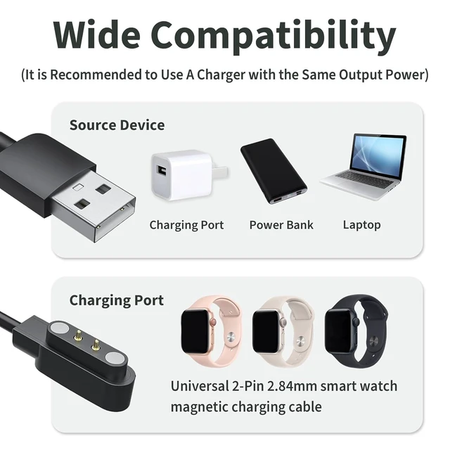 Alt view image 6 of 6 - 2-Pack Smart Watch Charger for VeryFit IDW19 IDW13 ID208 BT Plus - Magnetic USB Charging Cable - Replacement Power Cord for IDW15 IDW16 IDW17 IDW21 IDW25 IDW26 IDW28 GTX20 - Fast Charging Accessories