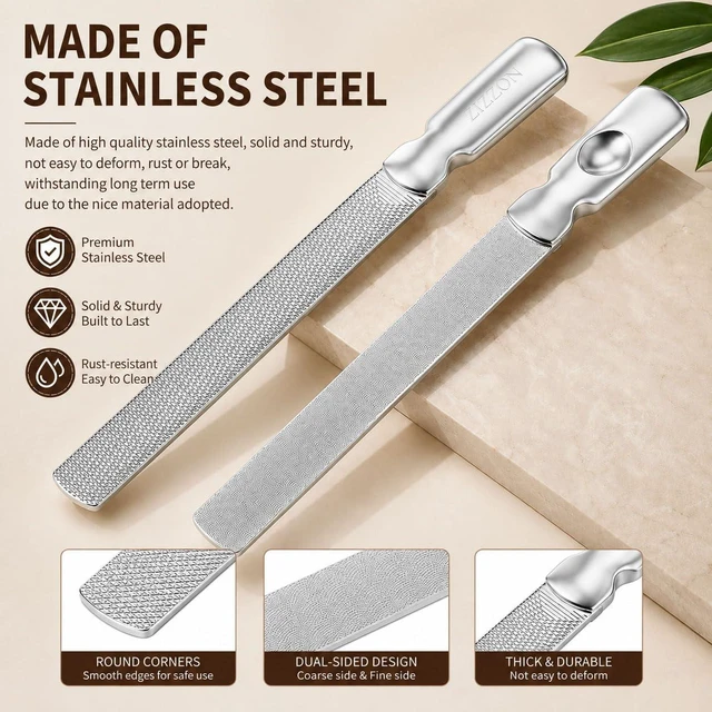 Alt view image 3 of 7 - Professional Stainless Steel Nail Files Double Sided for Women and Men, Heavy Duty Reusable Manicure Filer for Natural Nails, Great for Home Salon or Travel Use