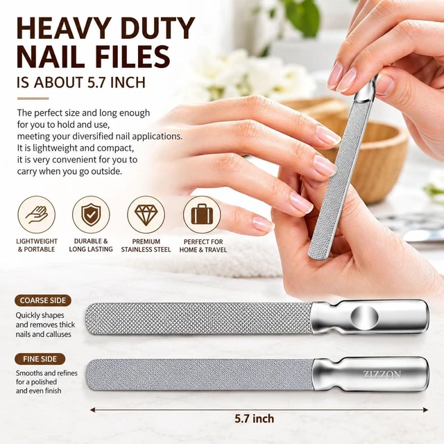 Alt view image 4 of 7 - Professional Stainless Steel Nail Files Double Sided for Women and Men, Heavy Duty Reusable Manicure Filer for Natural Nails, Great for Home Salon or Travel Use