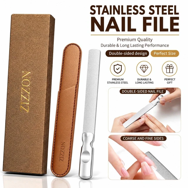 Alt view image 6 of 7 - Professional Stainless Steel Nail Files Double Sided for Women and Men, Heavy Duty Reusable Manicure Filer for Natural Nails, Great for Home Salon or Travel Use