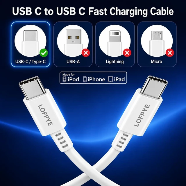 Alt view image 2 of 7 - 3-Pack 60W USB C to USB C Cable 3.3FT+6.6FT+10FT for iPhone 18/17/16 | 60W PD Type-C fast charging cables for iPhone 18/17/16/15 Pro/Plus/Pro Max/Air, Galaxy S26, iPad Pro/Air & MacBook and More