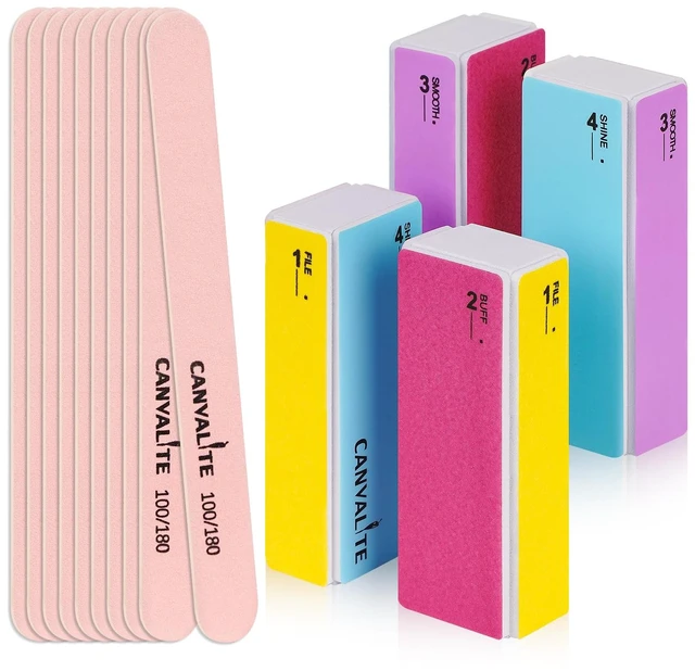 Main image of Nail Files and Buffers, Shapes/Smooths/Shines Multi-Functional File & Polishing Buffing Block with 100/180 Grit Emery Boards, 14pcs Manicure Kit Natural Nail Care