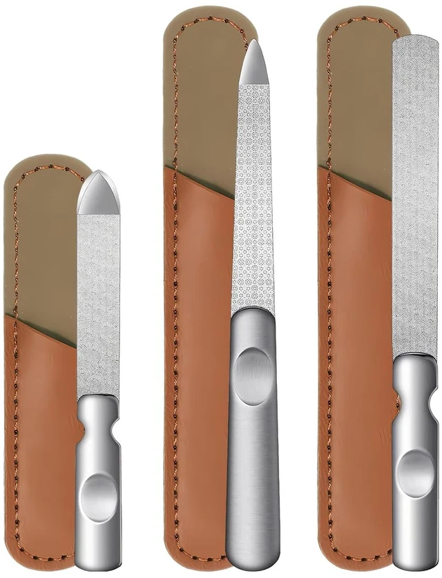 Main image of Metal Nail File (3 Pcs), Nail Files for Natural Nails & Toenails, Thick Nails Made of Stainless Steel, Double Sided Metal Nail Files with Anti-Slip Handle for Fingernail Toenail, Home or Salon Use