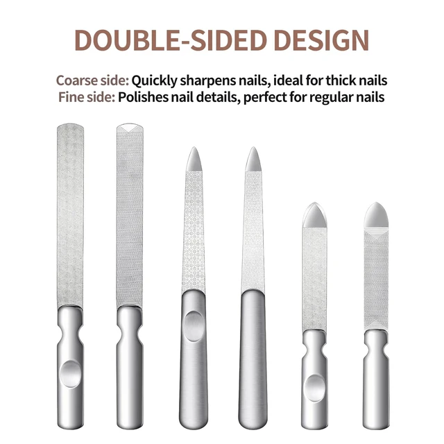 Alt view image 4 of 6 - Metal Nail File (3 Pcs), Nail Files for Natural Nails & Toenails, Thick Nails Made of Stainless Steel, Double Sided Metal Nail Files with Anti-Slip Handle for Fingernail Toenail, Home or Salon Use