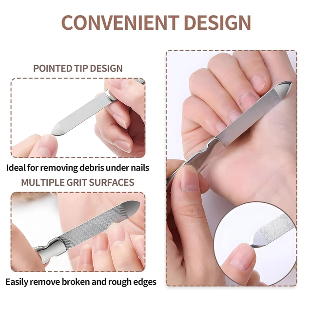 Alt view image 5 of 6 - Metal Nail File (3 Pcs), Nail Files for Natural Nails & Toenails, Thick Nails Made of Stainless Steel, Double Sided Metal Nail Files with Anti-Slip Handle for Fingernail Toenail, Home or Salon Use