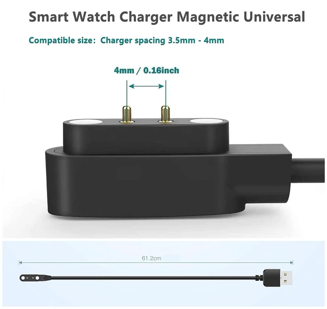 Alt view image 2 of 7 - Smart Watch Universal Charger Magnetic,da fit Smartwatch Accessories 2 Pin 4mm Pin-Pitch Magnetic Replacement Charger Cable Compatible for All 2-Pin 3.8mm - 4.2mm-Pin-Pitch Smart watch & Wearables