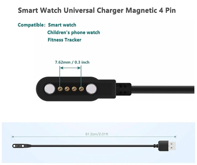 Alt view image 2 of 7 - Smart Watch Universal Charger Magnetic,da fit Smartwatch Accessories 4 Pin 7.62mm Pin-Pitch Magnetic Replacement Charger Cable Compatible for All 4-Pin 7.5mm - 8mm-Pin-Pitch Smart Watch & Wearables