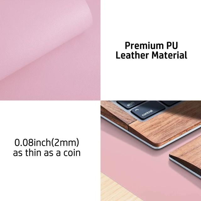 Alt view image 7 of 7 - Leather Desk Pad Protector, Mouse Pad, Office Desk Mat, Non-Slip PU Leather Desk Blotter, Laptop Desk Pad, Waterproof Desk Writing Pad for Office and Home (23.6" x 13.7", Fairy Pink)