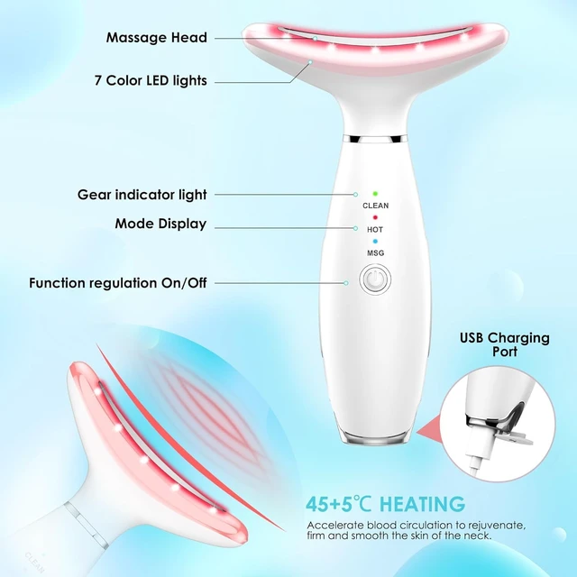 Alt view image 2 of 6 - Face Massager -7 Color Red-Light-Therapy for Face and Neck for Wrinkles, Double Chin, Vibrating Facial Massager