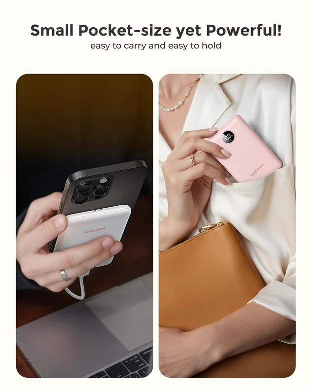 Alt view image 7 of 7 - Small Portable Charger 10000mAh 20W Fast Charging Mini Power Bank, Black | with Clearly LED Display, USB-C Battery Pack, Compact Travel Charger for iPhone 18/17/16/15/14, Android, Travel Essentials