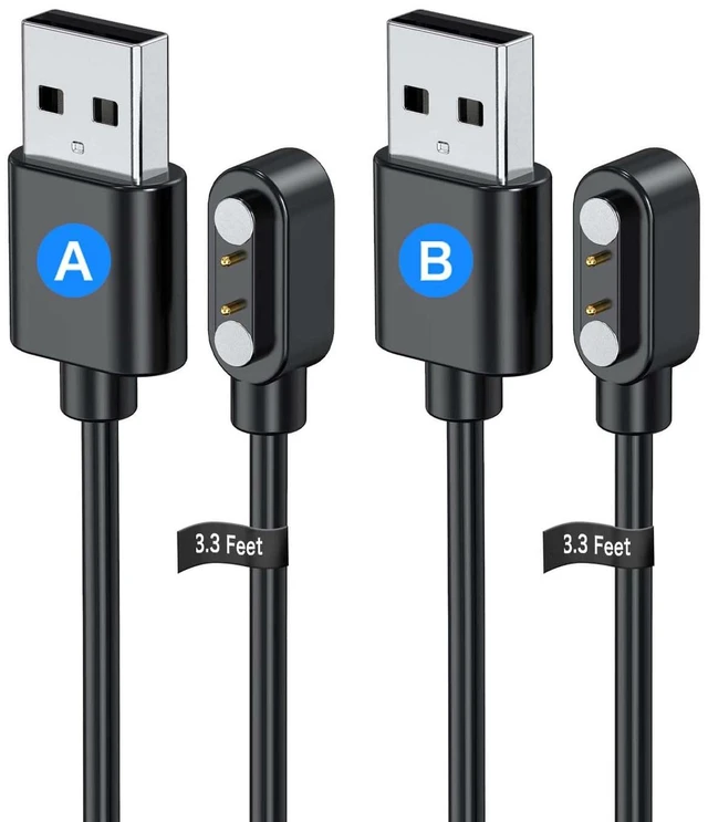 Main image of 2 Pack Universal Smart Watch Charger Magnetic,Cable Contact 2 pin spacing 2.8mm,High Speed Safe Replacement USB Charger Cord,The magnets magnetism of the two cables is reversed,Model A + Model B