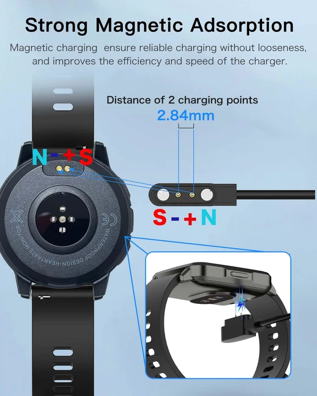 Alt view image 4 of 7 - 2 Pack Universal Smart Watch Charger Magnetic,Cable Contact 2 pin spacing 2.8mm,High Speed Safe Replacement USB Charger Cord,The magnets magnetism of the two cables is reversed,Model A + Model B