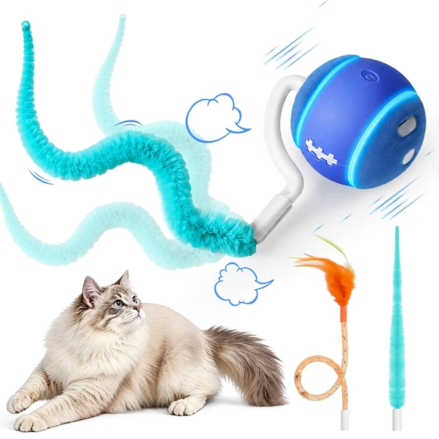 Main image of Interactive Cat Toy Ball for Indoor Cats with 3-Mode Touch Activated | Tangle-Free Tail, Rechargeable, 2 Tails, 6-8H Play Automatic Moving Cat Toy, Smart Rolling Ball for Indoor Cats to Chase Play