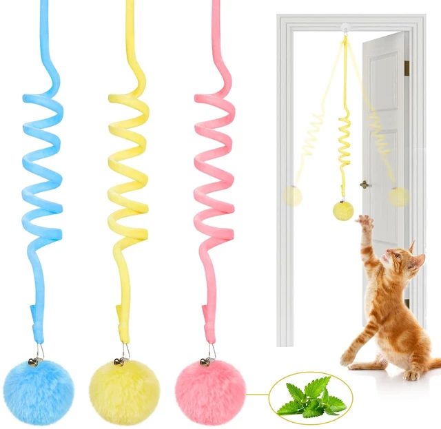 Main image of Hanging Fluffy Cat Catnip Ball Toys 3 Pcs with Bell, Interactive Cat Teaser Retractable Toys Indoor Kitten Play Chase Exercise Physical Stimulation