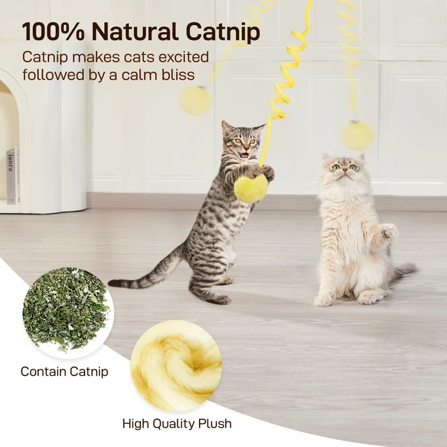 Alt view image 4 of 6 - Hanging Fluffy Cat Catnip Ball Toys 3 Pcs with Bell, Interactive Cat Teaser Retractable Toys Indoor Kitten Play Chase Exercise Physical Stimulation