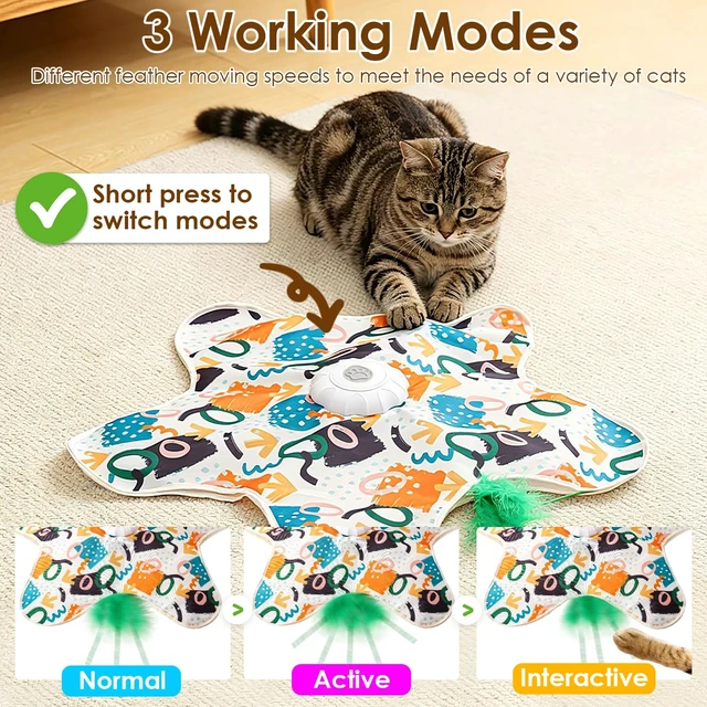 Alt view image 2 of 5 - Interactive Cat Toys for Indoor Cats, Rechargeable Automatic Hide and Seek Moving Feather Kitten Toy with 2 Replaceable Wands, 3 Modes, 5-Min Auto-Sleep & Realistic Bird Sounds (Fish)