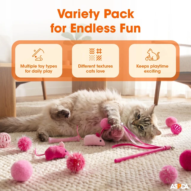Alt view image 2 of 5 - 15-Piece Cat Toy Variety Pack Interactive Kitten & Cat Toys Set with Multiple Textures Indoor Play Toys for Exercise, Enrichment & Boredom Relief, Pink