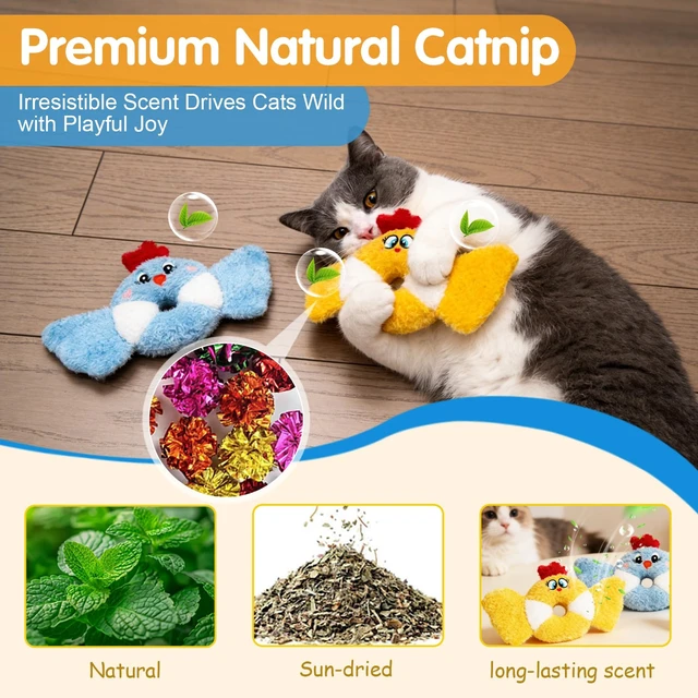 Alt view image 2 of 6 - Cat Toys Bird, Catnip Toys for Indoor Cats, 3 Pack, 8.66 Inches | Interactive Kitty Kicker Toys with Crinkle Sound, Soft and Durable, Safe Kitten Chew Teeth Cleaning