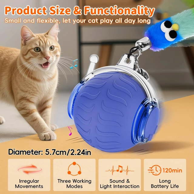 Alt view image 2 of 7 - Interactive Cat Toy, Smart Moving Cat Ball Toys for Indoor Cats | Touch Wake-Up, Automatic Sleep Mode, Energy Saving, Irregular Rolling, Rechargeable, Suitable for Bored Adult Cats & Kitten