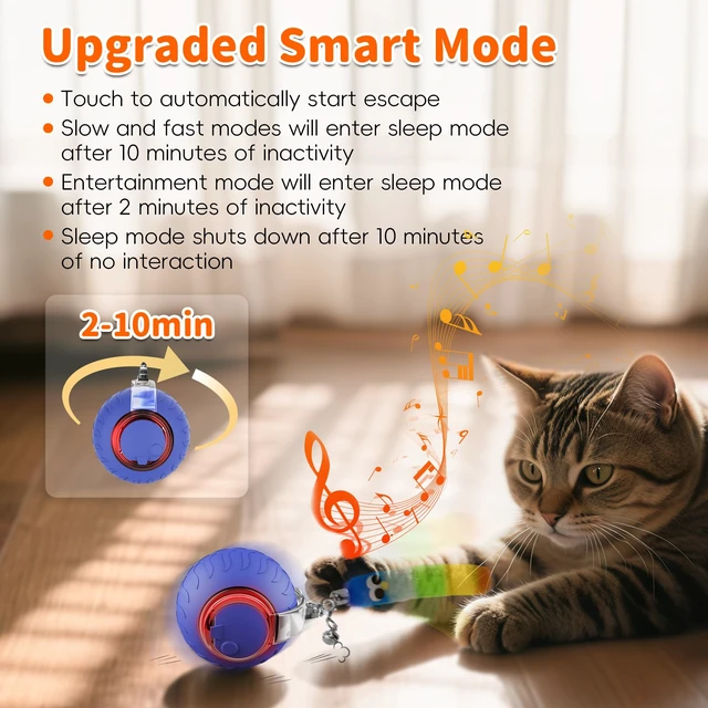 Alt view image 5 of 7 - Interactive Cat Toy, Smart Moving Cat Ball Toys for Indoor Cats | Touch Wake-Up, Automatic Sleep Mode, Energy Saving, Irregular Rolling, Rechargeable, Suitable for Bored Adult Cats & Kitten