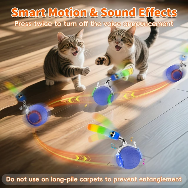 Alt view image 7 of 7 - Interactive Cat Toy, Smart Moving Cat Ball Toys for Indoor Cats | Touch Wake-Up, Automatic Sleep Mode, Energy Saving, Irregular Rolling, Rechargeable, Suitable for Bored Adult Cats & Kitten