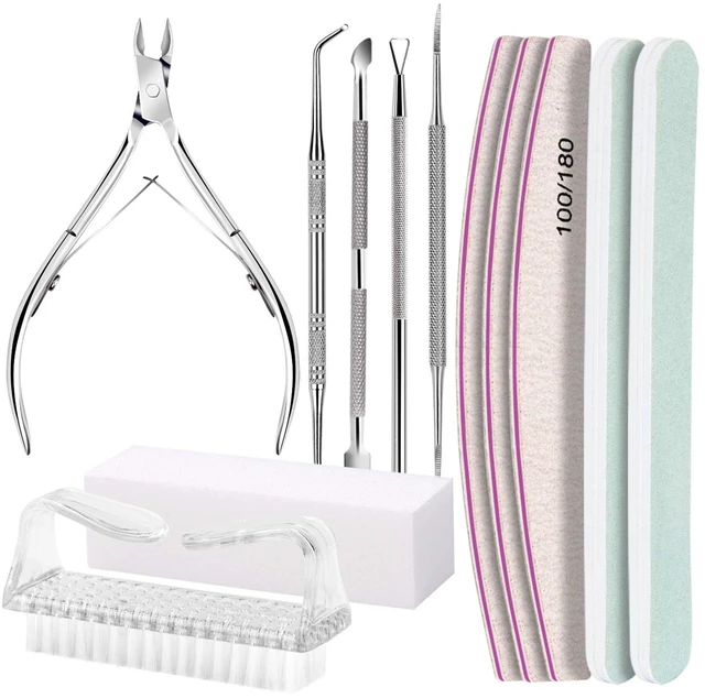 Main image of Manicure Kit, Nail Files 100/180, Cuticle Nippers, Nail Buffer Block, Cuticle Pusher, Cuticle Peeler, Ingrown Toenail Tool, Toenail File, Nail Care Kit, Nail Tools for Manicure, White