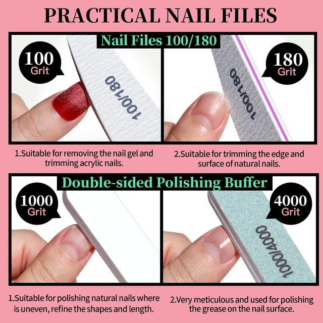 Alt view image 2 of 7 - Manicure Kit, Nail Files 100/180, Cuticle Nippers, Nail Buffer Block, Cuticle Pusher, Cuticle Peeler, Ingrown Toenail Tool, Toenail File, Nail Care Kit, Nail Tools for Manicure, White