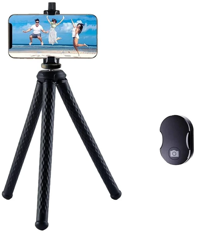 Main image of Flexible Phone Camera Tripod Stand Holder, with Bluetooth Remote, Compact, Adjustable Legs, Durable Design, Waterproof, GoPro, iPhone XR/XS Max, XS/X, Android Samsung Galaxy