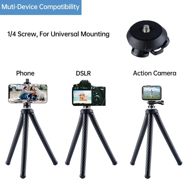 Alt view image 2 of 7 - Flexible Phone Camera Tripod Stand Holder, with Bluetooth Remote, Compact, Adjustable Legs, Durable Design, Waterproof, GoPro, iPhone XR/XS Max, XS/X, Android Samsung Galaxy