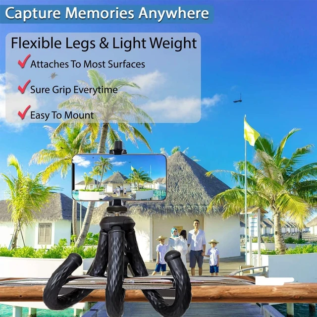 Alt view image 4 of 7 - Flexible Phone Camera Tripod Stand Holder, with Bluetooth Remote, Compact, Adjustable Legs, Durable Design, Waterproof, GoPro, iPhone XR/XS Max, XS/X, Android Samsung Galaxy