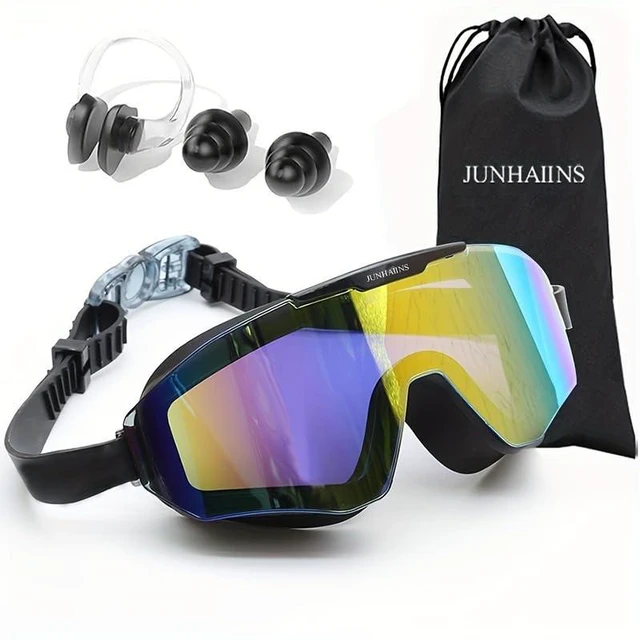 Main image of Electroplated Large Frame Swim Goggles for Adults - Anti-Fog UV400, HD Wide Angle, Silicone Leak-Proof, Non-Slip Strap, Triathlon Training, Competitive Swimming G2525-Black Electroplated Blue Suit