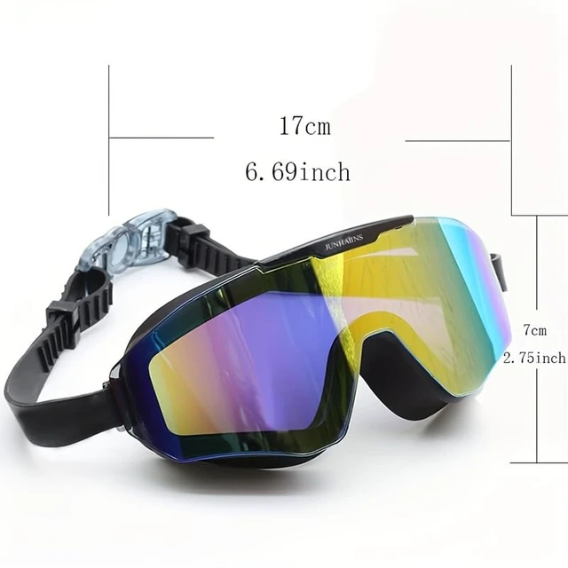Alt view image 5 of 5 - Electroplated Large Frame Swim Goggles for Adults - Anti-Fog UV400, HD Wide Angle, Silicone Leak-Proof, Non-Slip Strap, Triathlon Training, Competitive Swimming G2525-Black Electroplated Blue Suit