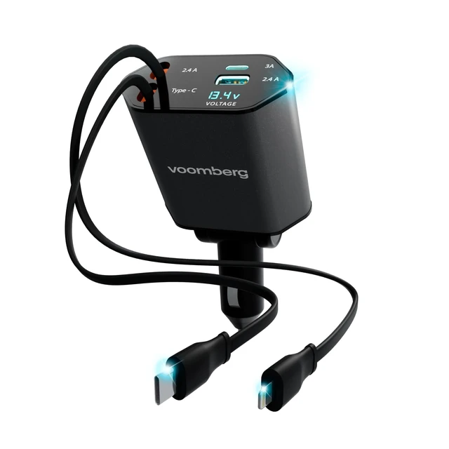 Alt view image 3 of 7 - Retractable Fast Car Charger 100W for CarPlay, 4-in-1 Car Charger Adapter with 31.5" Built-in Cables & Dual USB Ports, Compatible with iPhone 11, 12,13,14,15,16,17 & Samsung Devices, Tablets and More
