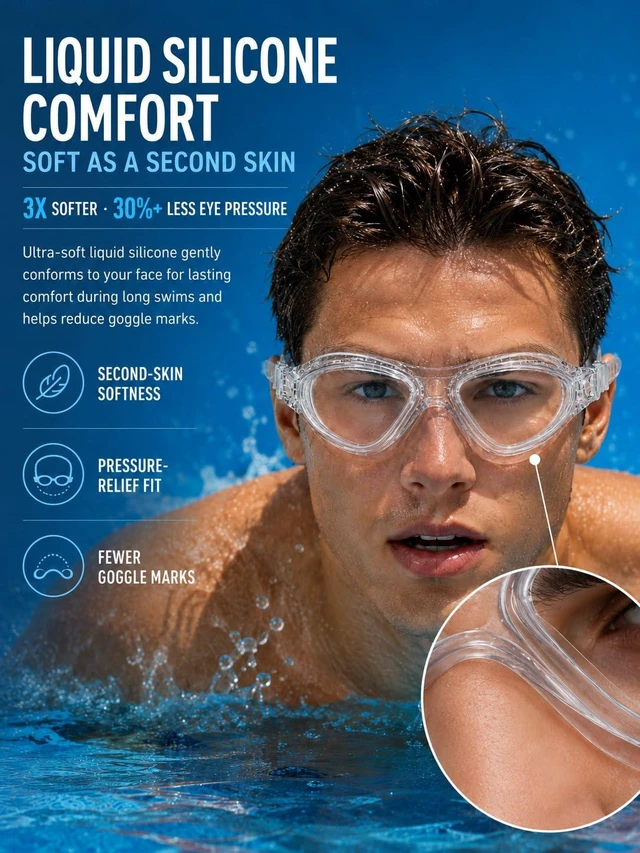 Alt view image 2 of 7 - 180° Panoramic Swim Goggles for Adults, Ultra-Comfort Liquid Silicone Anti-Fog Lenses with UV Protection for Pool & Outdoor Surface Swimming Women Men Youth