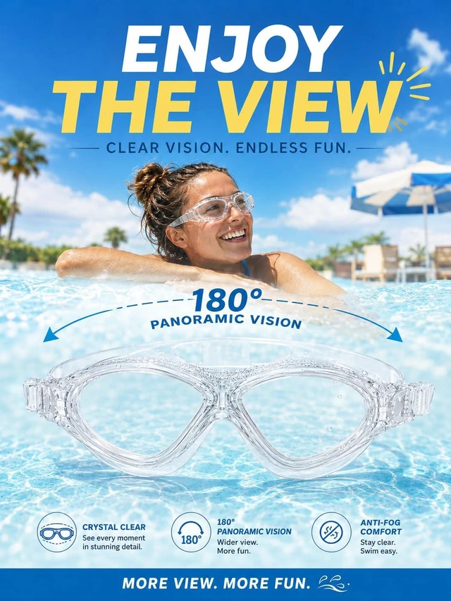 Alt view image 5 of 7 - 180° Panoramic Swim Goggles for Adults, Ultra-Comfort Liquid Silicone Anti-Fog Lenses with UV Protection for Pool & Outdoor Surface Swimming Women Men Youth