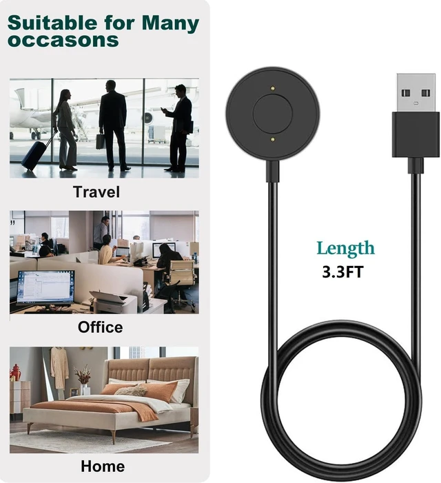 Alt view image 7 of 7 - Compatible for Citizen CZ Smart Gen 1 Smart Watch Charger, Magnetic USB Charging Cable Replacement Charger Cord for Citizen CZ Smart Gen 1 Accessories 3.3Ft, Black