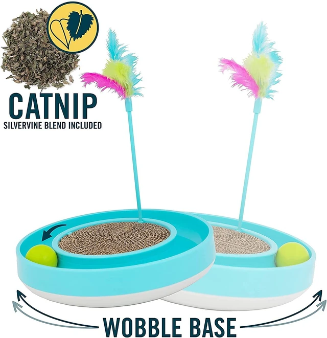 Alt view image 2 of 7 - Wobble Scratch Track Cat Toy - Interactive Cat Toys for Indoor Cats with Ball Track That Rolls; Feather Wand and Scratcher Pad. Great as a Kitten Toy for Self Play to Keep Them Busy