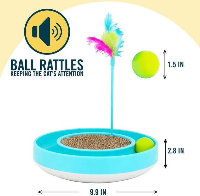 Alt view image 4 of 7 - Wobble Scratch Track Cat Toy - Interactive Cat Toys for Indoor Cats with Ball Track That Rolls; Feather Wand and Scratcher Pad. Great as a Kitten Toy for Self Play to Keep Them Busy
