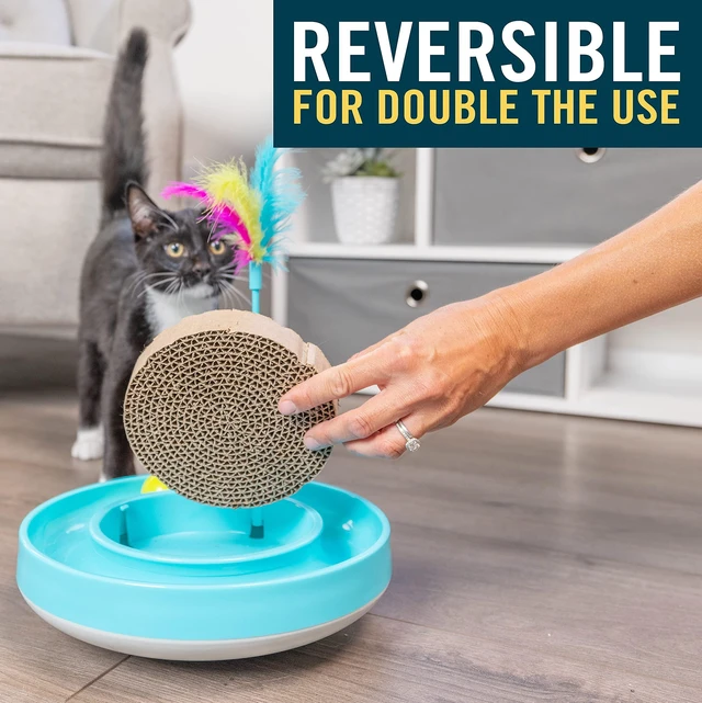 Alt view image 6 of 7 - Wobble Scratch Track Cat Toy - Interactive Cat Toys for Indoor Cats with Ball Track That Rolls; Feather Wand and Scratcher Pad. Great as a Kitten Toy for Self Play to Keep Them Busy