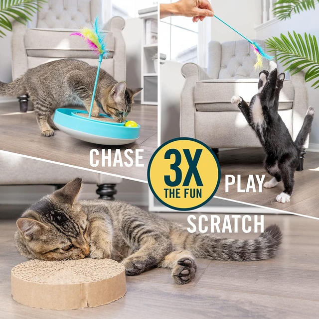 Alt view image 3 of 7 - Wobble Scratch Track Cat Toy - Interactive Cat Toys for Indoor Cats with Ball Track That Rolls; Feather Wand and Scratcher Pad. Great as a Kitten Toy for Self Play to Keep Them Busy