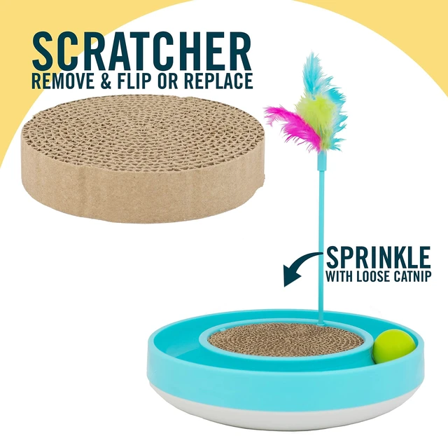Alt view image 7 of 7 - Wobble Scratch Track Cat Toy - Interactive Cat Toys for Indoor Cats with Ball Track That Rolls; Feather Wand and Scratcher Pad. Great as a Kitten Toy for Self Play to Keep Them Busy