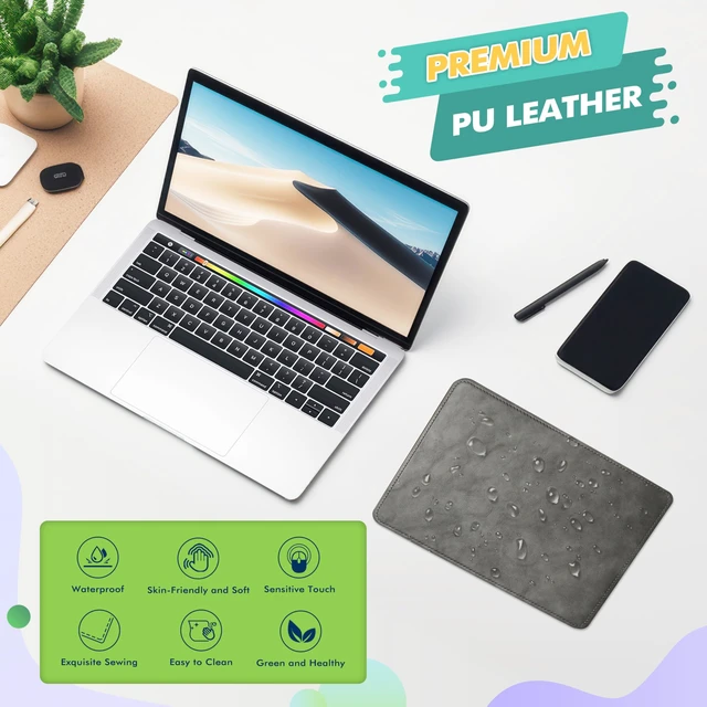 Alt view image 5 of 7 - Leather Mouse Pad with Stitched Edge Micro-Fiber Base with Non-Slip WaterproofMouse Pad for ComputersLaptop, 8x11Inch (Gray)
