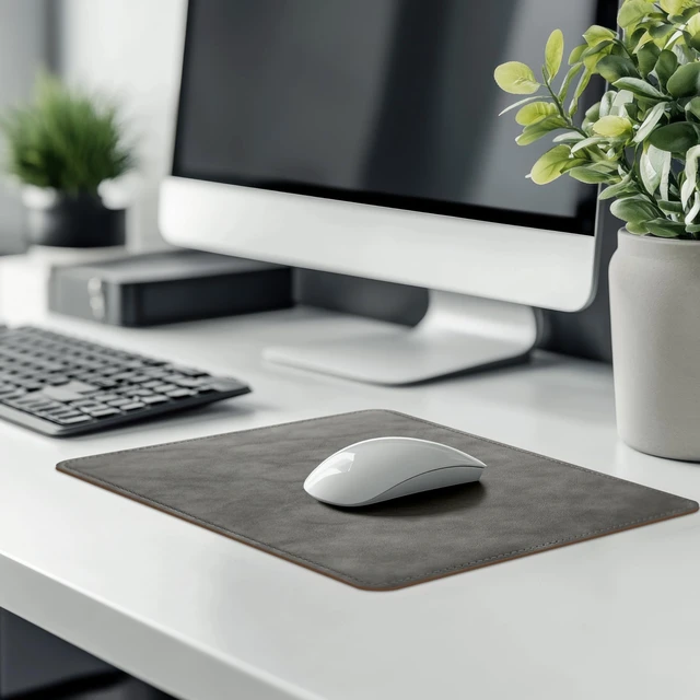 Alt view image 7 of 7 - Leather Mouse Pad with Stitched Edge Micro-Fiber Base with Non-Slip WaterproofMouse Pad for ComputersLaptop, 8x11Inch (Gray)