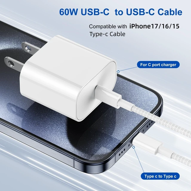 Alt view image 4 of 7 - 2Pack Type C to Type C Fast Charging Cord 6ft for Apple iPhone 17/16/15 | USB-C to USB-C 6ft Nylon Braided Charger Cable for iPhone17/16/MacBook/iPad Air/Mini/Pro/Samsung Galaxy S26/S25/S24/S23 Ultra