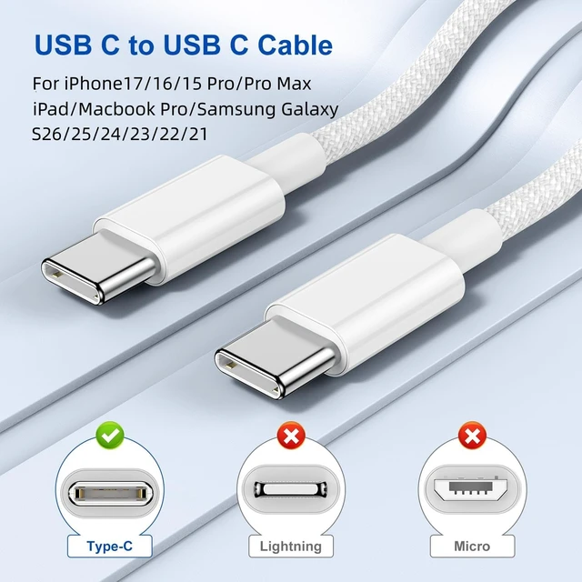 Alt view image 6 of 7 - 2Pack Type C to Type C Fast Charging Cord 6ft for Apple iPhone 17/16/15 | USB-C to USB-C 6ft Nylon Braided Charger Cable for iPhone17/16/MacBook/iPad Air/Mini/Pro/Samsung Galaxy S26/S25/S24/S23 Ultra