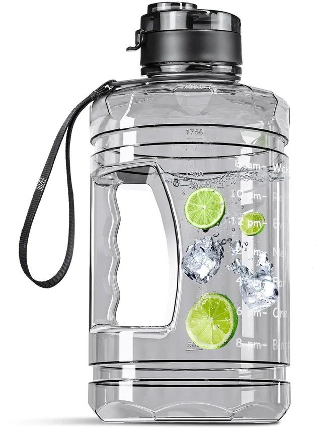 Main image of Half Gallon Water Bottle with Motivational Time Marker74oz Water Jug | Strap & Handle Large-Capacity Leakproof Water Bottles for Travel Sport Gym OutdoorClear)