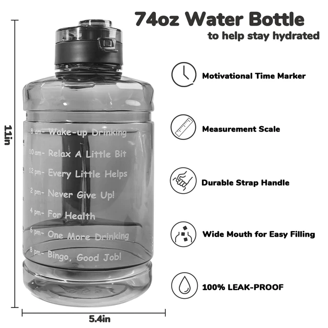 Alt view image 2 of 6 - Half Gallon Water Bottle with Motivational Time Marker74oz Water Jug | Strap & Handle Large-Capacity Leakproof Water Bottles for Travel Sport Gym OutdoorClear)
