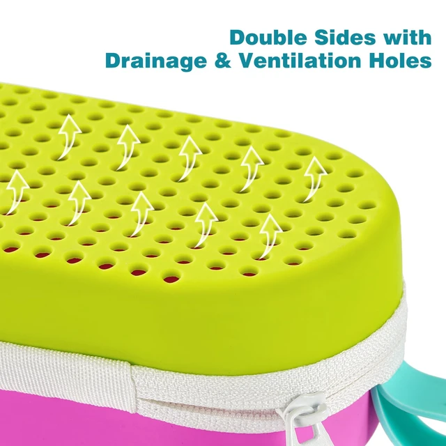 Alt view image 4 of 7 - Swim Goggles Case For Swimming Goggles, Mothers Day Gifts for Mom, Silicone Protective Cases with Drain Hole for Women, Purple and Green