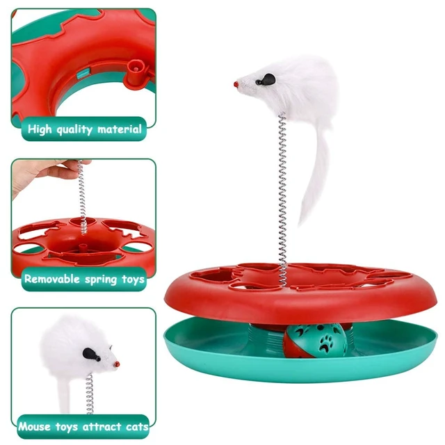Alt view image 2 of 7 - Cat Toys, Cat Toys for Indoor Cats,Interactive Kitten Toys Roller Tracks with Catnip Spring Pet Toy with Exercise Balls Teaser Mouse (red)