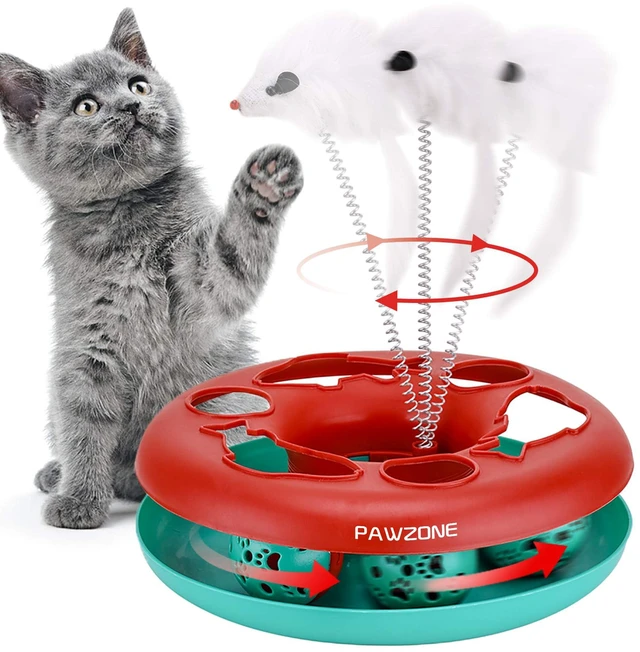 Main image of Cat Toys, Cat Toys for Indoor Cats,Interactive Kitten Toys Roller Tracks with Catnip Spring Pet Toy with Exercise Balls Teaser Mouse (red)
